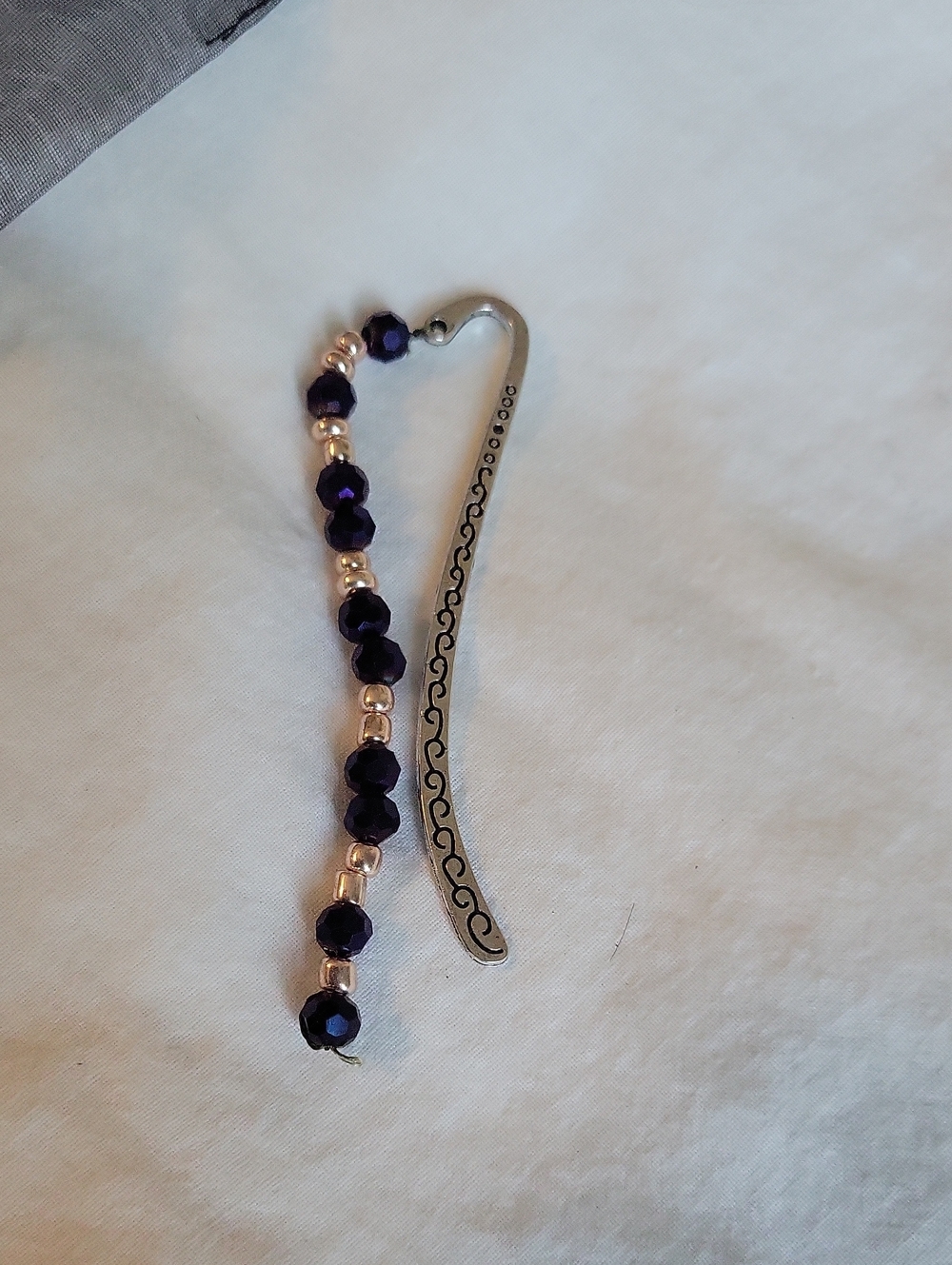 Purple Beaded Bookmark with Silver Tone Accent